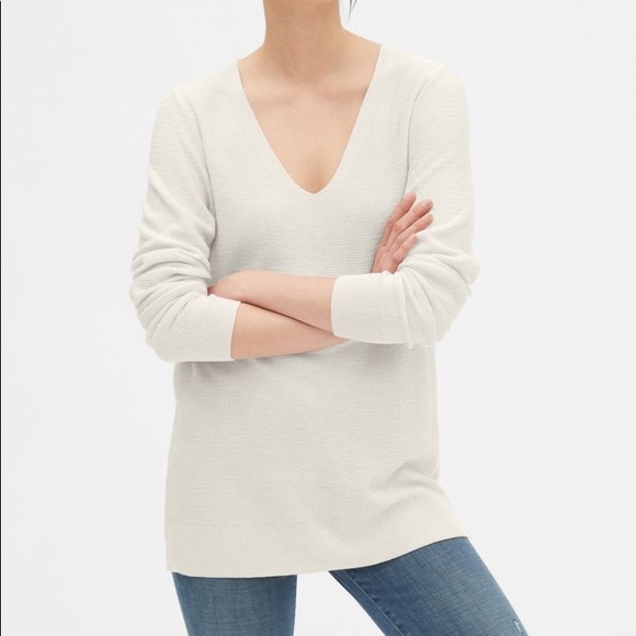 Gap true soft textured V-neck tunic sweater in off white size M - Picture 1 of 5